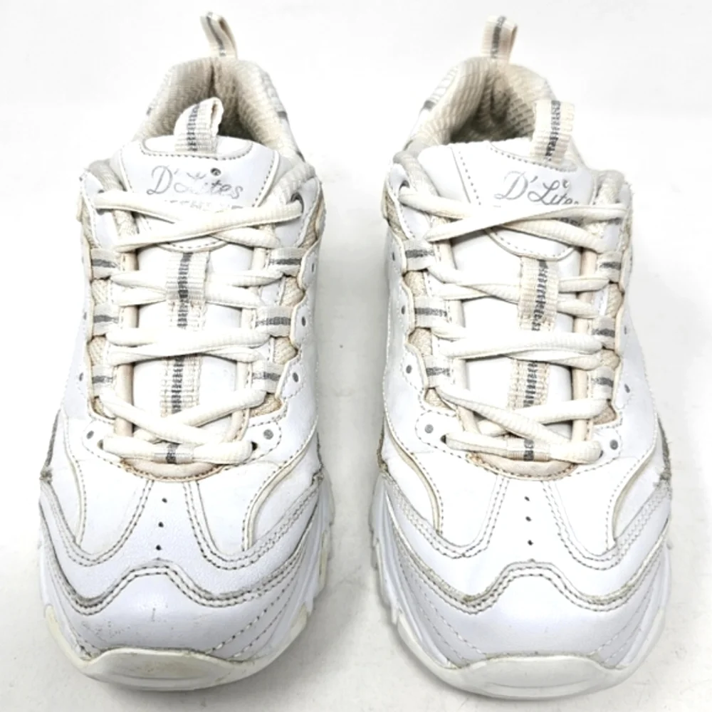 Skechers D Lites White Sneakers Leather Womens Size 6.5 Memory Foam 11931 LaceUp